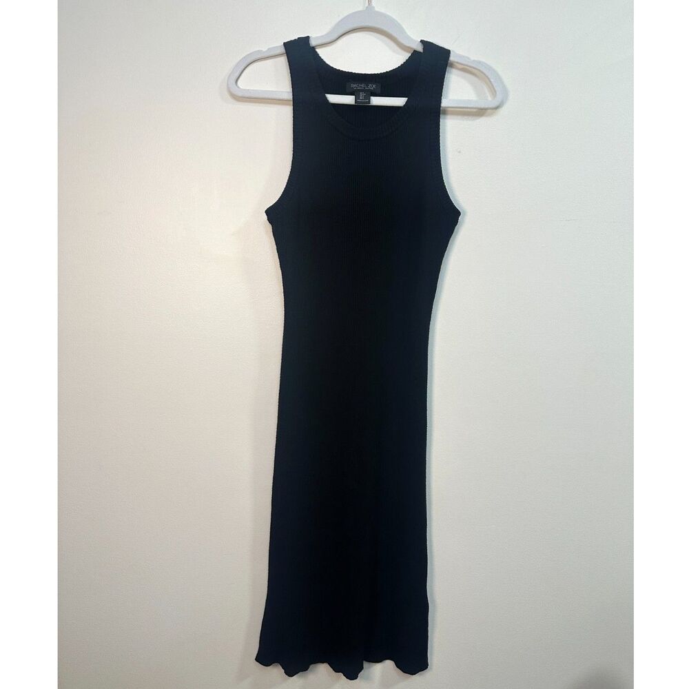 Rachel Zoe Black Ribbed Knit Midi Dress Size Small Sleeveless Bodycon LBD